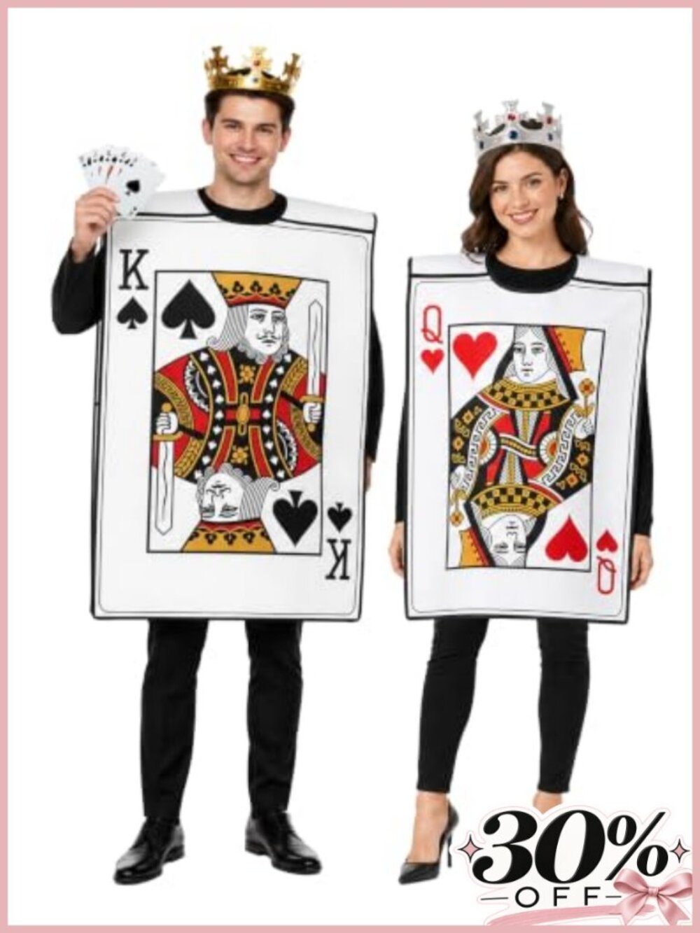 King & Queen Playing Card Couple Halloween Costume with Crowns
